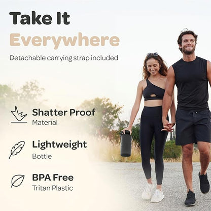 Hydracy Water Bottle with Time Marker -Large BPA Free Water Bottle & No Sweat Sleeve -Leak Proof Gym Bottle with Fruit Infuser Strainer & Times to Drink -Ideal for Fitness Sports & Outdoors