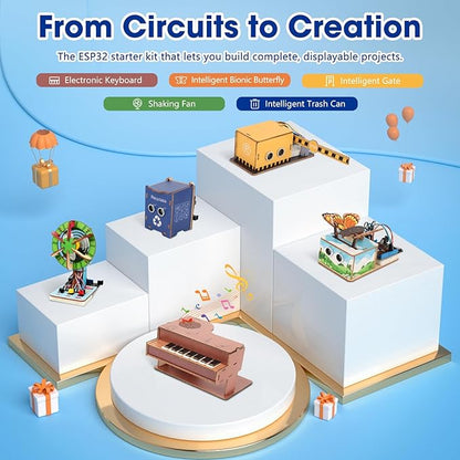 5 Projects, ACEBOTT Basic Coding Electronics Kit for ESP32 WiFi Development Board, Wood Building Crafts Kits, Engineering Experiment Projects for Teens Ages 12+