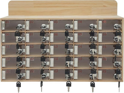 Cell Phone Locker Box 25 Slots Cell Phone Organizer Cabinet with Combination Locks Wall-Mounted Locking Cell Phone Storage Box for Classroom Office,Shool,Office (25 Slots, Wood+Acrylic)
