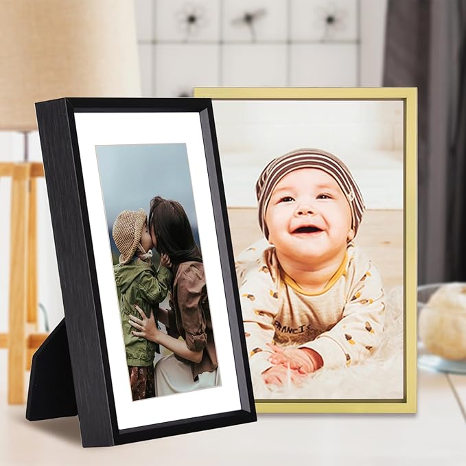 4x5 Picture Frame, Black Aluminum Metal Photo Frames with HD Glass, Fits 3x4 with Mat or 4 x 5 without Mat, Display for Wall and Table