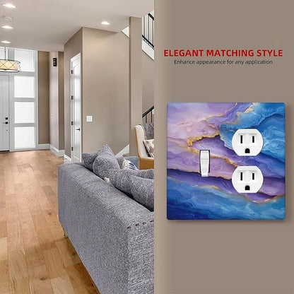 Decorative Outlet Covers Abstract Blue Purple Gold Marble Texture 2 Gang Wall Plate Single Toggle Duplex Light Switch Cover Switch Plate Covers Faceplate for Bathroon Kitchen Decor