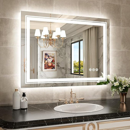 WTTY LED Bathroom Mirror 40"x30" with RGB Backlit and Front Light,Stepless Dimmable LED Mirror for Bathroom,Lighted Bathroom Vanity Mirror,Anti-Fog,Memory Function,Shatter-Proof,Wall Mounted