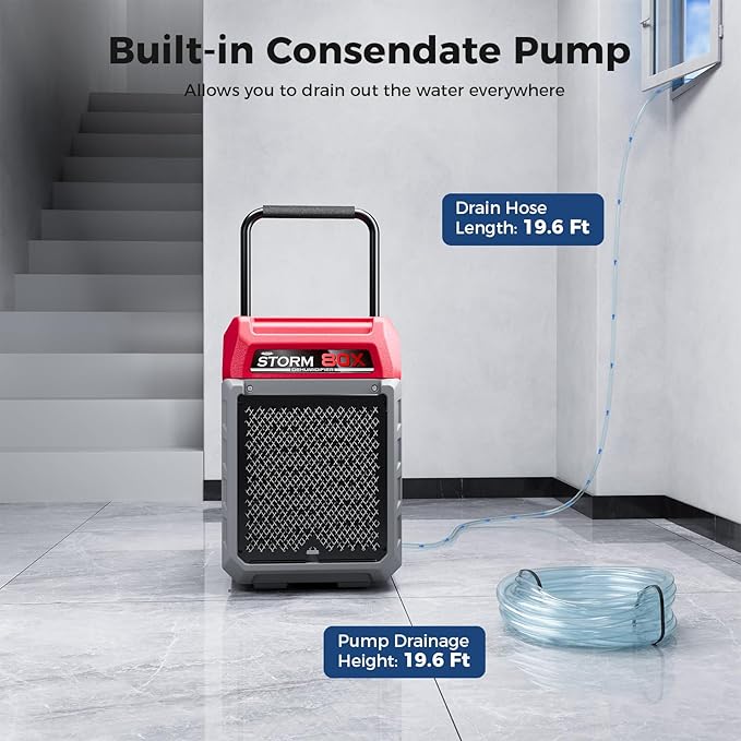 ALORAIR 170 PPD Commercial Dehumidifier with Pump, 2,100 Sq.Ft Space Cover Industrial Use Portable Dehu, with Wheels, Fit for Water Damage Restoration, Carpet Drying, Basement, Garage, Storm 80X Red