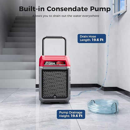 ALORAIR 170 PPD Commercial Dehumidifier with Pump, 2,100 Sq.Ft Space Cover Industrial Use Portable Dehu, with Wheels, Fit for Water Damage Restoration, Carpet Drying, Basement, Garage, Storm 80X Red
