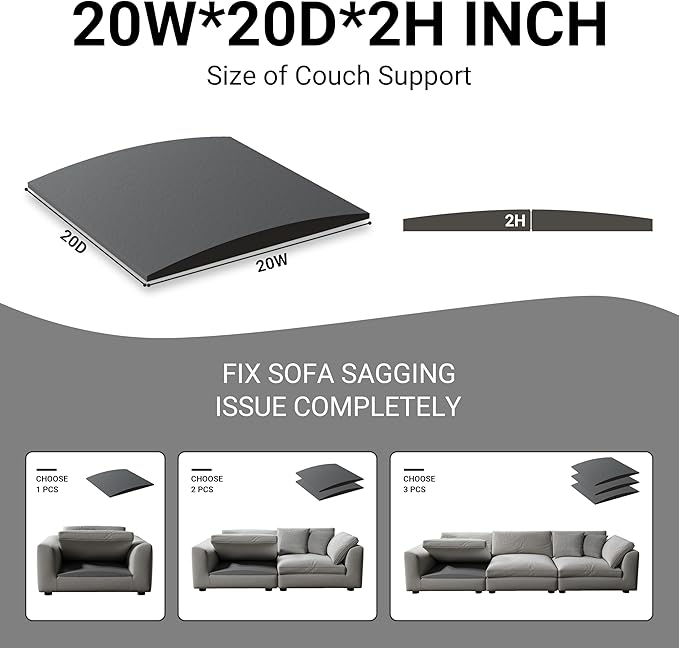 Couch Cushion Support for Sagging Seat, High Density Foam Sofa Support Replacement for Furniture, Curved Couch Supporter for Under The Cushions, Grey Set of 3