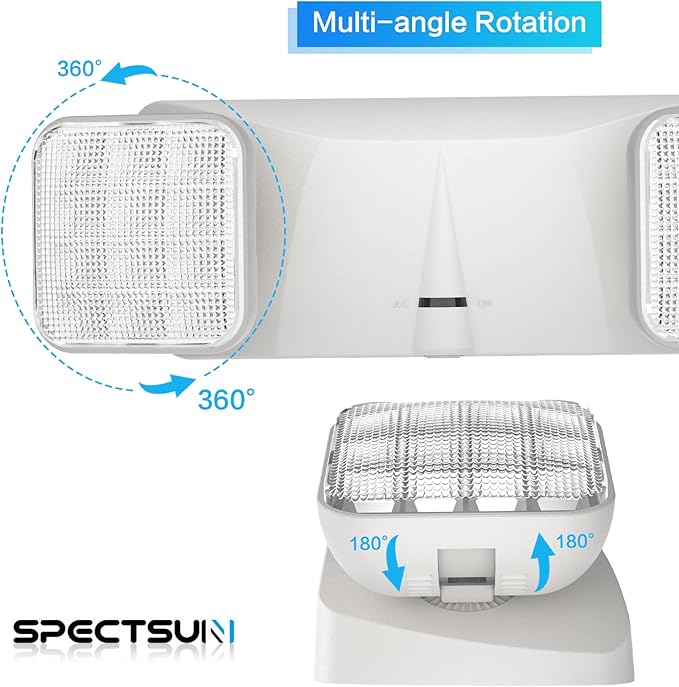 SPECTSUN 4 Packs LED Emergency Lights with Battery Backup, Two Head Adjustable Commercial Emergency Lights, UL Listed, AC 120/277V, Hardwired Emergency Exit Light Fixtures for Business/Home.