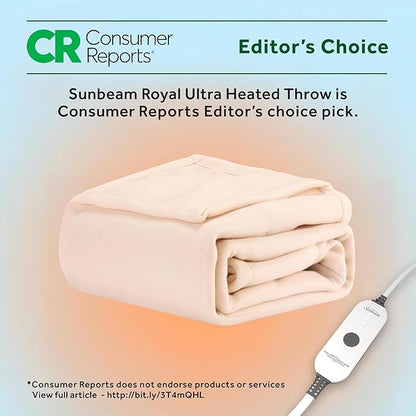 Sunbeam Royal Ultra Fleece Heated Electric Blanket Twin Size, 84" x 62", 12 Heat Settings, 12-Hour Selectable Auto Shut-Off, Fast Heating, Machine Washable, Warm and Cozy, Iron