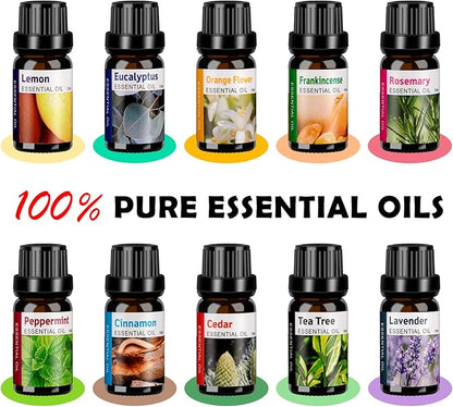 HLS Aroma Diffusers for Essential Oils Large Room with 10 Essential Oils,Ultrasonic Aromatherapy Diffuser for Home Bedroom, Cool Mist Humidifier Vaporizer
