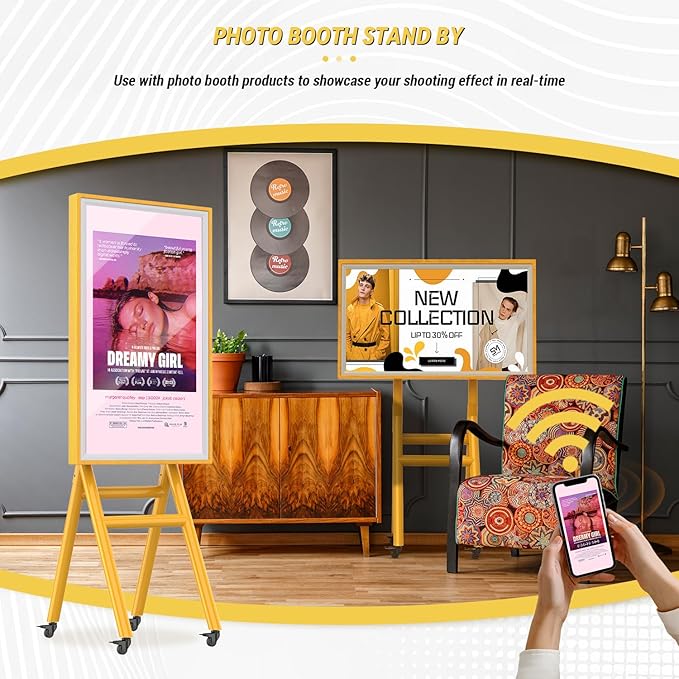 MWE Mobile Digital Signage Display 43in,Portable UHD Touchscreen Advertising Display Kiosk Poster App Publishing,Photo Booth Standby Series Screen Mirroring (Touch Screen, Wooden, 43in)