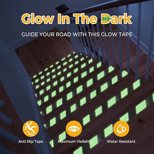Anti Slip Tape Glow in The Dark Tape, Non Slip Grip Tape for Stairs, Outdoor Waterproof, High Friction, Stair Tread, Indoor Safety, Luminous Green, 2 Inch x 16 Feet