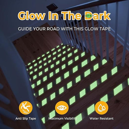 Anti Slip Tape Glow in The Dark Tape, Non Slip Grip Tape for Stairs, Outdoor Waterproof, High Friction, Stair Tread, Indoor Safety, Luminous Green, 2 Inch x 16 Feet