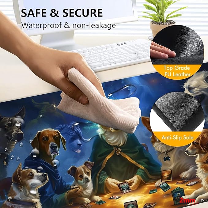 Heated Mouse Pad with 3 Levels Heated & 3 Hours Auto Shut-Off Mouse Pad for Warming Hands in Office Home, 23.6" x 14.2"Large Safe Desk Mat Hand Warmer，Dog Cards
