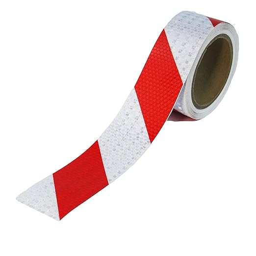 Twill Reflector Tape 2 Inch x 33 FT Strips Red White Reflective Tape Waterproof Self Adhesive Auto Safety Tape Conspicuity for Outdoor Signs