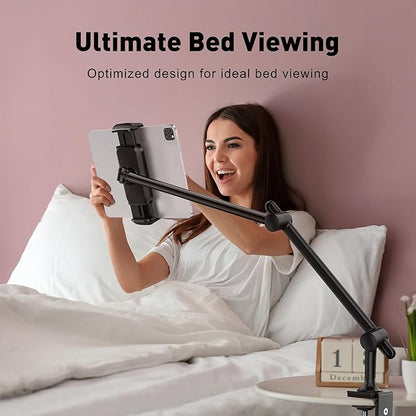 AboveTEK Tablet Stand Holder for Desk & Bed, Aluminum iPad Holder Arm with 360° Rotating Clamp, Adjustable Phone Stand Compatible with 4.7"-13.5" iPad Pro/Air/Mini, iPhone, Galaxy Tab- Black