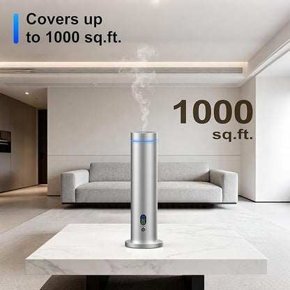 Maromalife Waterless Diffuser, 1000 Sq.Ft Coverage, Essential Oil Diffuser with Tilt-Safe, Remote Control, Adjustable Mist, Mood Lights Aromatherapy Diffuser for Home, Room, Office, Hotel, Silver