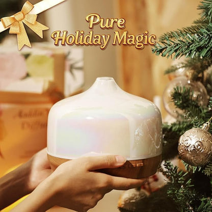 Porseme 500ml Glass Essential Oil Diffuser Aromatherapy Ultrasonic Cool Mist Humidifier 15-21 Running Hours Waterless Auto-Off Air Diffusers for Sleeping Yoga Office Working Spa and Rest (White Jade)