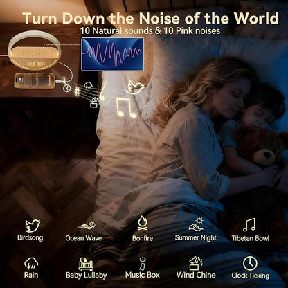 Vivilumens Wake Up Light Sunrise Alarm Clock - White Noise Sound Machine with 10 Natural Sounds & 10 Pink Noises, Dual Alarms Weekdays & Weekends, Sleep Aid, Touch Control Night Light, Ideal for Gifts