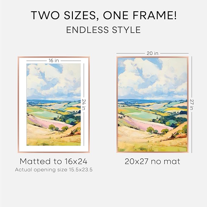 Homeforia 20x27 Picture Frame Silver, High End Metal 20x27 Frames with Mat 16x24 for Photo, 20 x 27 Silver Poster Frame Matted to 16 x 24 Print, 27x20 Hanging Frame, Tempered Glass, Wall Kit, Set of 1