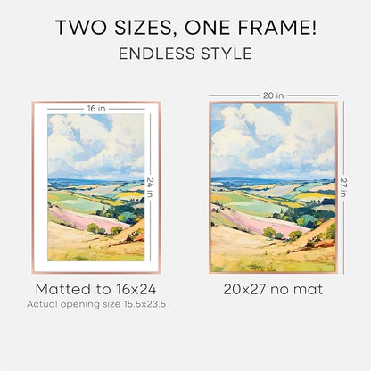 Homeforia 20x27 Picture Frame Silver, High End Metal 20x27 Frames with Mat 16x24 for Photo, 20 x 27 Silver Poster Frame Matted to 16 x 24 Print, 27x20 Hanging Frame, Tempered Glass, Wall Kit, Set of 1