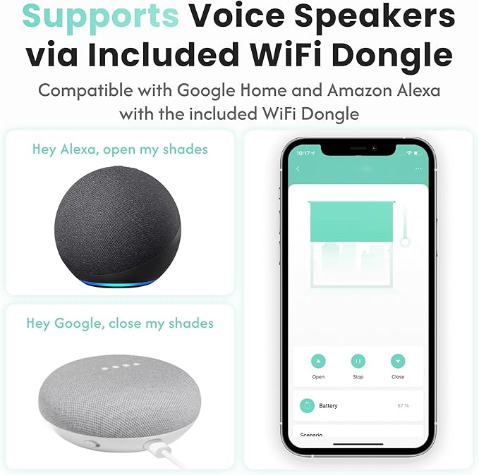 Aura Roller Smart Shade Driver, Remote Control & WiFi Dongle | Automate Existing Blinds | Beaded Window Shade Compatible | Rechargeable Long-Life Battery | Set Up Schedules | Hands Free Voice Control