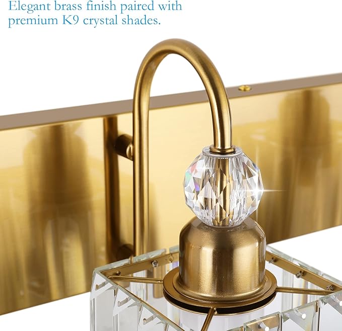 Ralbay Gold Crystal 5-Light Bathroom Vanity Lights Over Mirror Modern Crystal Gold Bathroom Vanity Lighting