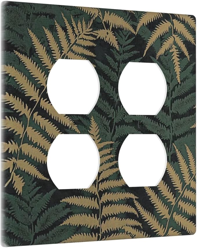 Outlet Covers Botanical Fern Green Leaf Forest 2 Gang Double Duplex Decorative Light Switch Covers Electrical Wallplates Socket Faceplate For Bed Room Home Decor