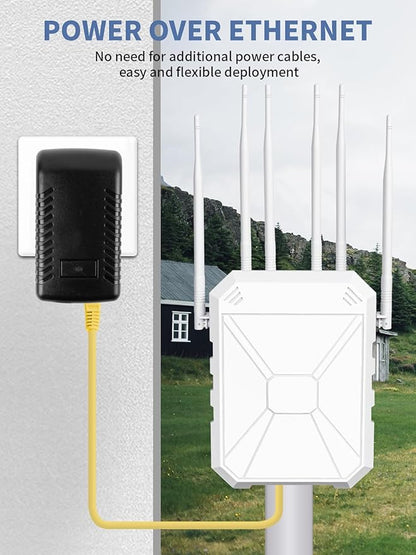 AX3000 Outdoor WiFi Extender, Dual Band 5G+2.4G Outdoor Long Range Extender Signal Booster with POE, Wi-Fi 6 Wireless Access Point, Wireless Outdoor Repeater, Compatible Starlink for Farm Camping RV