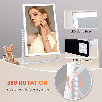 VANITII Vanity Makeup Mirror 12”x16” Hollywood Mirror with Lights and Smart Speaker Desk Mirror 3 Lighting Modes Touch Control for Dormitory Bedroom