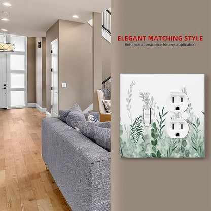 Watercolor Green Leaf Rustic Plant Eucalyptus Flowers Wallplates 1 Toggle 1 Duplex Switch Plate Electrical GFCI Faceplate Decorative Light Switch Covers for Bed Room Living Room Decor
