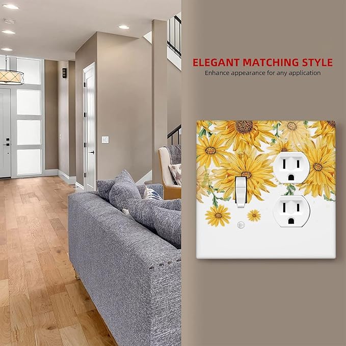 Sunflower Yellow Flowers Floral Wallplates 1 Toggle 1 Duplex Switch Plate Electrical GFCI Faceplate Decorative Light Switch Covers for Bed Room Living Room Decor