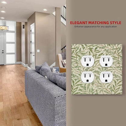 Decorative Outlet Covers Morris Green Willow Leaf Olive Leaves 2 Gang Wall Plate Cover Double Duplex Receptacle Two Switch Light Switch Cover Plate Jumbo Dual Faceplate for Home Decor