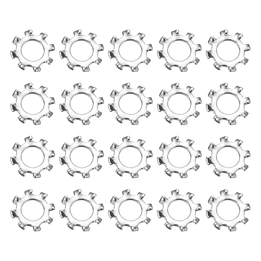 uxcell 100Pcs 10# External Tooth Lock Washer, 304 Stainless Steel Multi-Tooth Star Washer Locking Fastener, Silver Tone