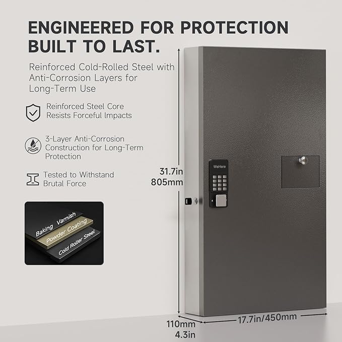 104 Keys Lock Box with Drop Slot, Key Cabinet Wall Mount, Fixed Code/OTP, APP Bluetooth/Wi-Fi, Spare Key Unlock, Large Key Return Box for Hotel, Car Dealerships, Realtors, Office