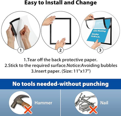 11"x 17" Self Adhesive Magnetic Sign Holder, Double Sided Window Magnetic Display Frame with Clear PVC and Strong Magnetic for Office/Store/Door/Glass/Refrigerator Display Frame(Black, 5Pack)