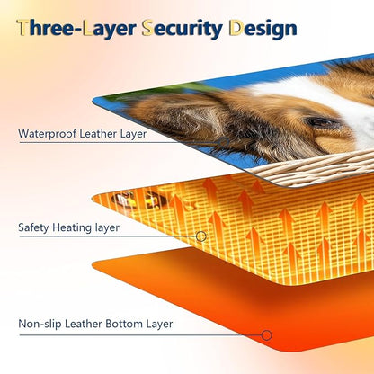 Heated Mouse Pad with 3 Temperature Settings(104°F–122°F),Large 31.5x13 Inch PU Leather Heated Desk Mat,Waterproof Warming Pad for Office,Gaming & Cold Hands Relief,Cute Dog