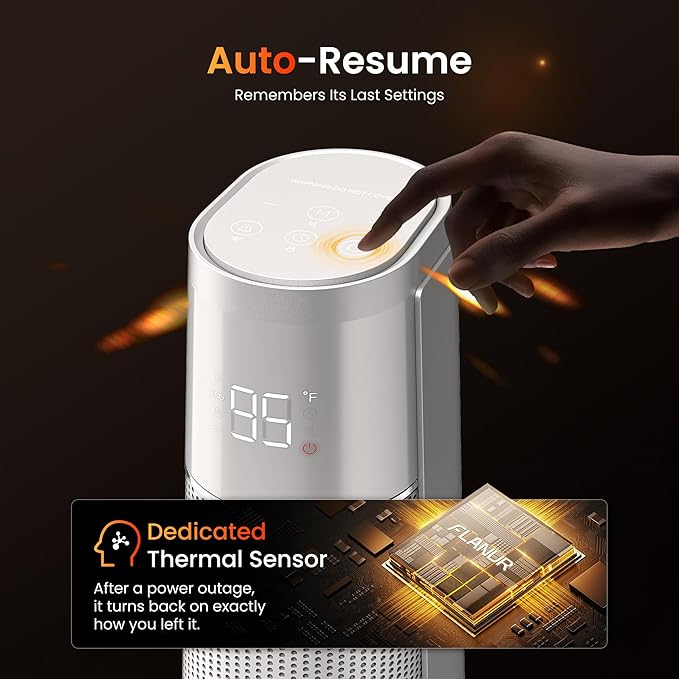 1500W PTC Ceramic Smart Space Heaters for Indoor Use, Portable Heater with Remote & App Control for Large Room, Office, ECO Modes, Safety Protection, 70° Oscillation, 12H Timer, Silver, 1 Pack