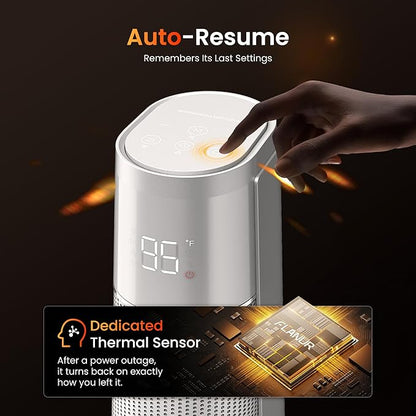 1500W PTC Ceramic Smart Space Heaters for Indoor Use, Portable Heater with Remote & App Control for Large Room, Office, ECO Modes, Safety Protection, 70° Oscillation, 12H Timer, Silver, 1 Pack