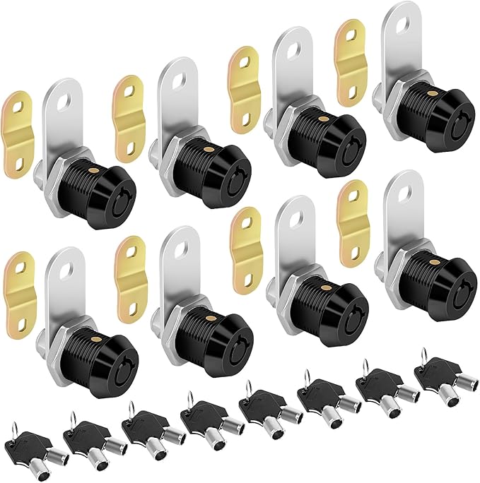 Toolbox Lock Cam Locks with Keys Black RV Storage Lock Keyed Alike,5/8 Inch 8pcs RV Compartment, Camper, Trailer, Vending Machine Replacement Set with 16 Keys(8, Black 5/8 Inch)