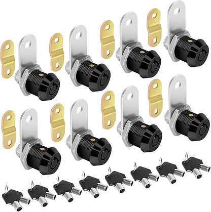 Toolbox Lock Cam Locks with Keys Black RV Storage Lock Keyed Alike,5/8 Inch 8pcs RV Compartment, Camper, Trailer, Vending Machine Replacement Set with 16 Keys(8, Black 5/8 Inch)