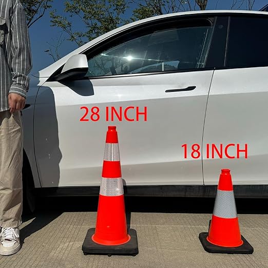 (8 Pack) 18 Inch Heavy Duty Traffic Cones with Reflective Collars, PVC Orange Safety Cones & Black Weighted Base for Parking Lots, Construction, Road Control