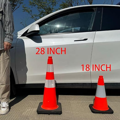 (8 Pack) 18 Inch Heavy Duty Traffic Cones with Reflective Collars, PVC Orange Safety Cones & Black Weighted Base for Parking Lots, Construction, Road Control