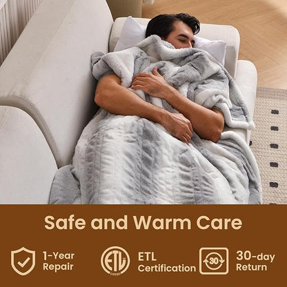 Bearhug Heated Blanket 6 Heat Settings Electric Blanket, 4-Hour Auto Shut-Off, Luxurious Faux Fur & Sherpa Dual-Sided Heated Throw, Machine Washable, 50 x 60 Inches, Gift-Ready Elegant Packaging