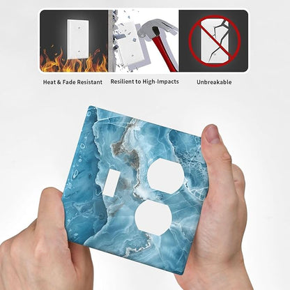 Decorative Outlet Covers Abstract Watercolor Blue Marble Texture 2 Gang Light Switch Cover Plate Single Toggle Duplex Wall Plates for Electrical Outlets Switch Plate Covers for Home Decor