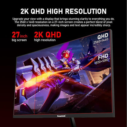 Gawfolk 27 Inch Gaming Monitor QHD (2560x1440), 260Hz, IPS Panel, 1ms Response Time, G-Sync & Freesync Compatible,Wall Mount Compatible 75 * 75mm,Black