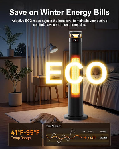 AKIRES 34IN Space Heater Large Room,1500w Space Heater For Indoor Use,120°Oscillating Tower Heater With Thermostat,Remote Control,Overheat & Tip-Over Protection,24H Timer For Large Rooms Black