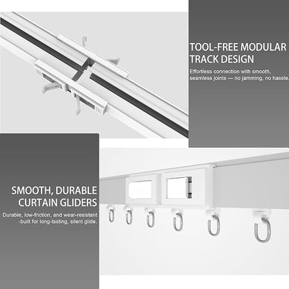 Quoya BL01 Smart Electric Curtain Track 【Beltless, Adjustable, No Cutting, Adjustable Speed, Quiet, Compatible with Alexa, Google, Siri, Apple Watch, Remote Included】(TWO WAY OPENING ONLY)