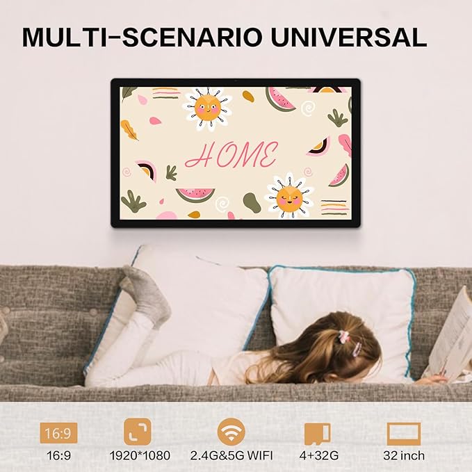 32 inch Smart Screen - Android 11 Touchscreen Monitor with Built-in Speakers, 2.0 MP Camera, 4G & 32G, HDMI Out, Digital Signage for Commercial Display, Wall-Mountable or Desktop