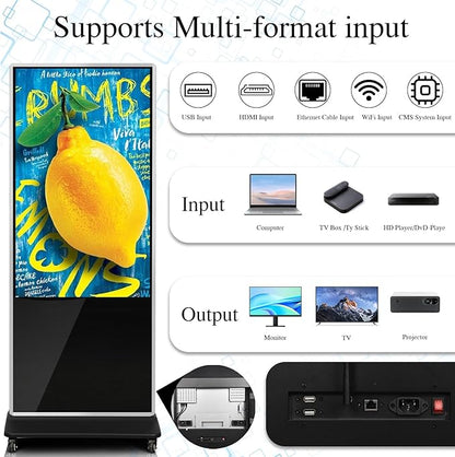 55" 4K LCD Touchscreen Digital Signage Display, Indoor Floor Standing Advertising Player, Commercial Digital Signage Kiosk with Auto AD Player, HDMI WiFi Bluetooth Input, Android 12.0 Black