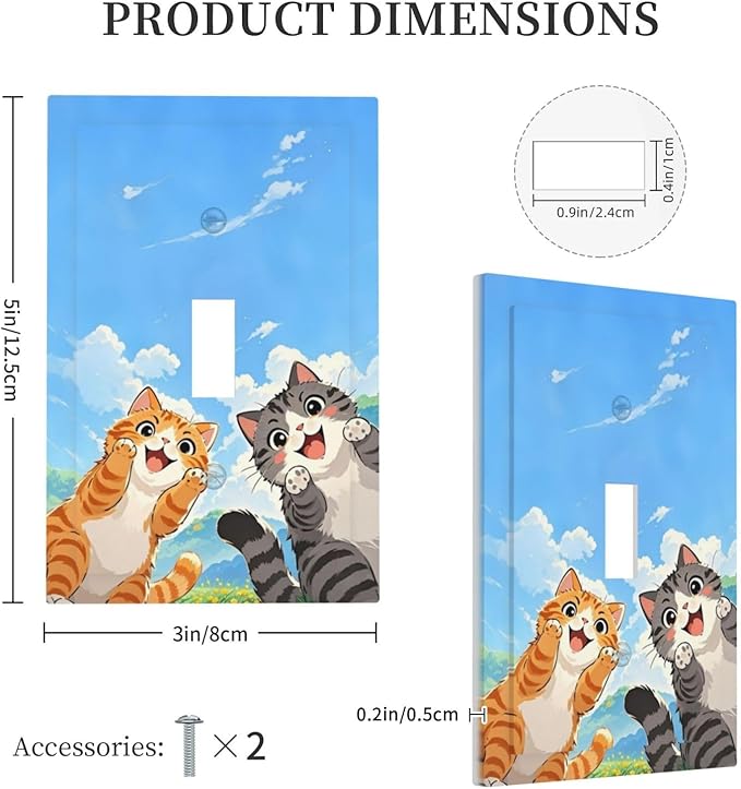 Decorative Light Switch Cover Orange Gray Cute Cat Sky Cloud Cat S Paw 1 Gang Single Toggle Device Electrical Faceplate Switchplates Decorator Outlet Wall Plate For Kids Room Nursery