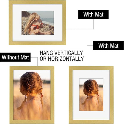 Golden State Art, 9x12 Picture Frame with Mat for 6x8 - High Definition Glass Wall Mounting Horizontal Vertical Display (Gold, 1 Pack)